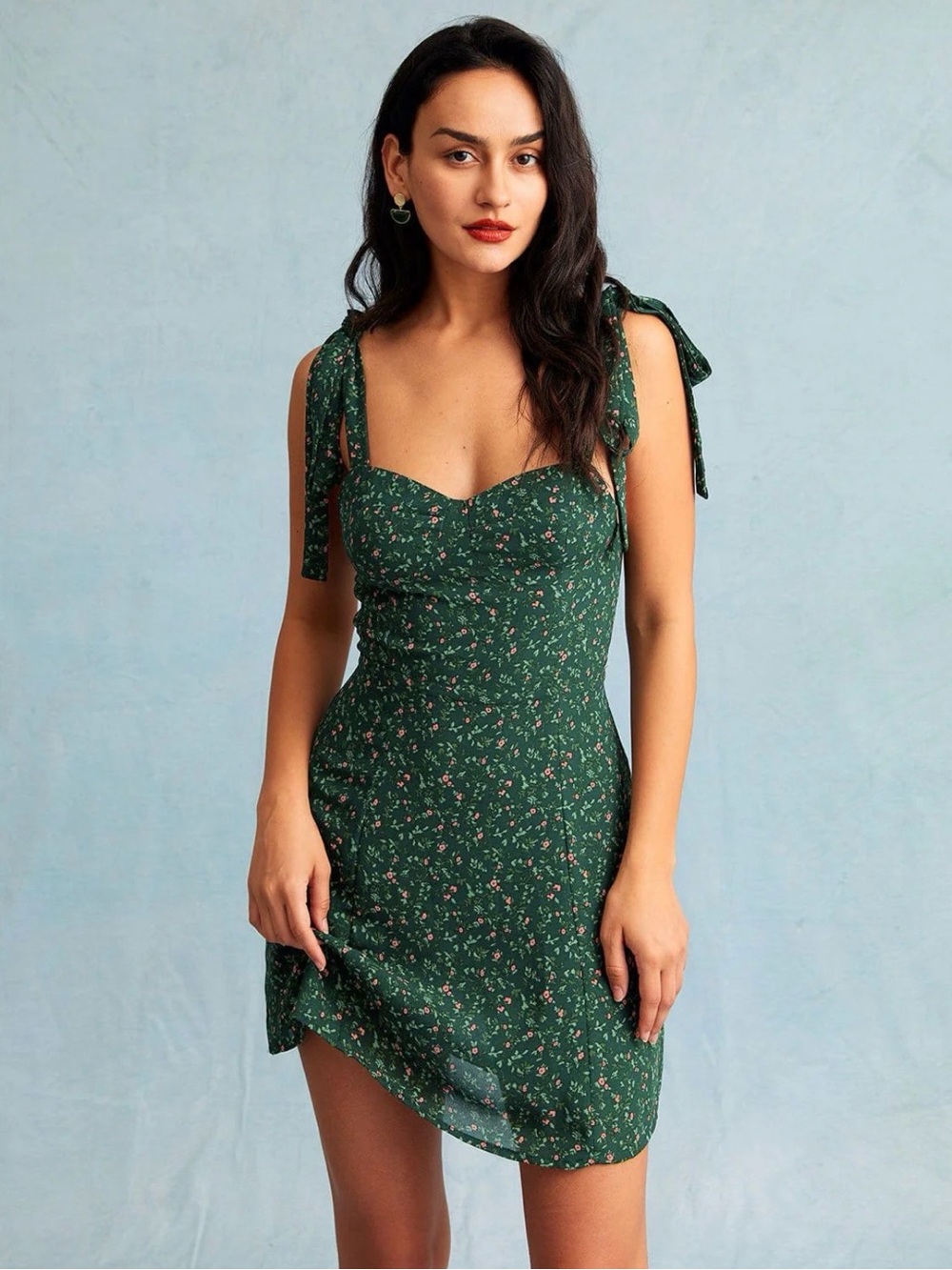 NWT RIHOAS The Green Sweetheart Neck Floral Slip Mini Dress
